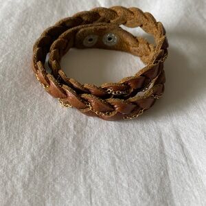 Braden, leather and gold chain bracelet
